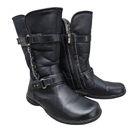 Wanderlust Gabi 2 Waterproof Moto Buckle Sherpa Black Mid Boot - Picture 3 of 14